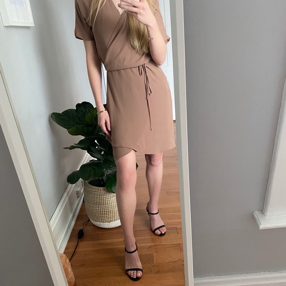 Aritzia Babaton wrap tan dress